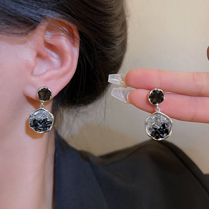 Sterling Silver Needle Irregular Black Crystal Earrings