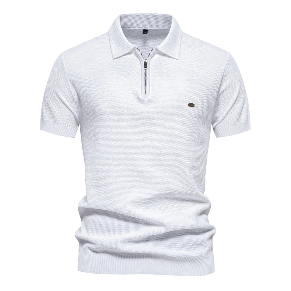 Men's Lapel Knitted Short Sleeve Solid Color Simple